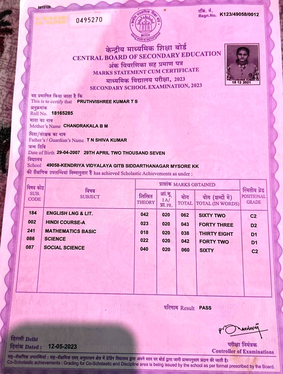 MATRICULATION CERTIFICATE OR MARK SHEET OF RECOGNISED BOARD (IN COPY) preview