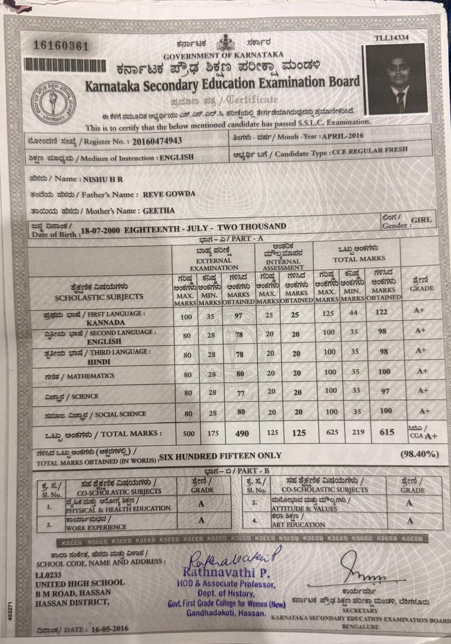 MATRICULATION CERTIFICATE OR MARK SHEET OF RECOGNISED BOARD (IN COPY) preview