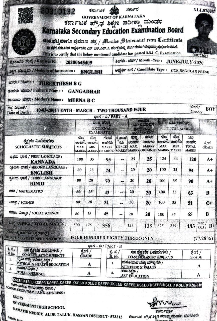 MATRICULATION CERTIFICATE OR MARK SHEET OF RECOGNISED BOARD (IN COPY) preview