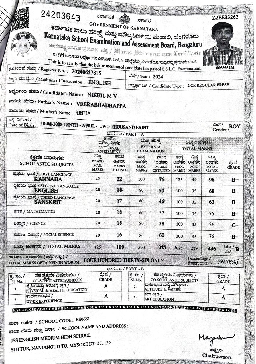 MATRICULATION CERTIFICATE OR MARK SHEET OF RECOGNISED BOARD (IN COPY) preview