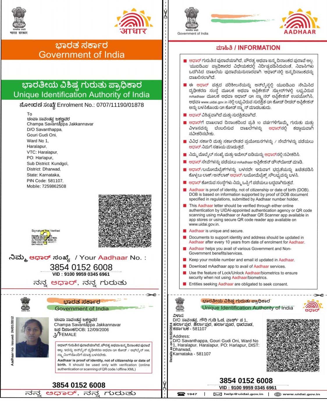 AADHAAR Card issued by UIDAI (In Copy) preview