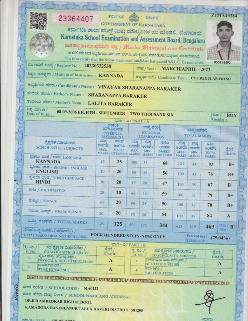 Matriculation certificate or mark sheet of recognised board (In Copy) preview
