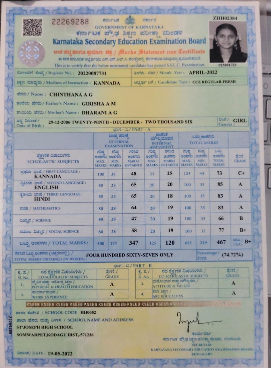 MATRICULATION CERTIFICATE OR MARK SHEET OF RECOGNISED BOARD (IN COPY) preview