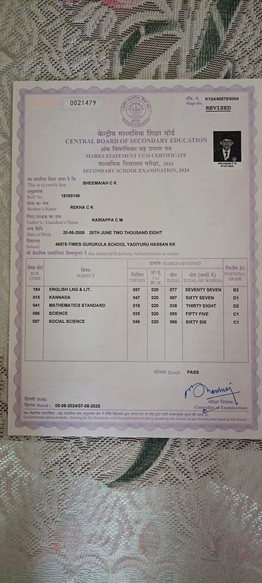 MATRICULATION CERTIFICATE OR MARK SHEET OF RECOGNISED BOARD (IN COPY) preview