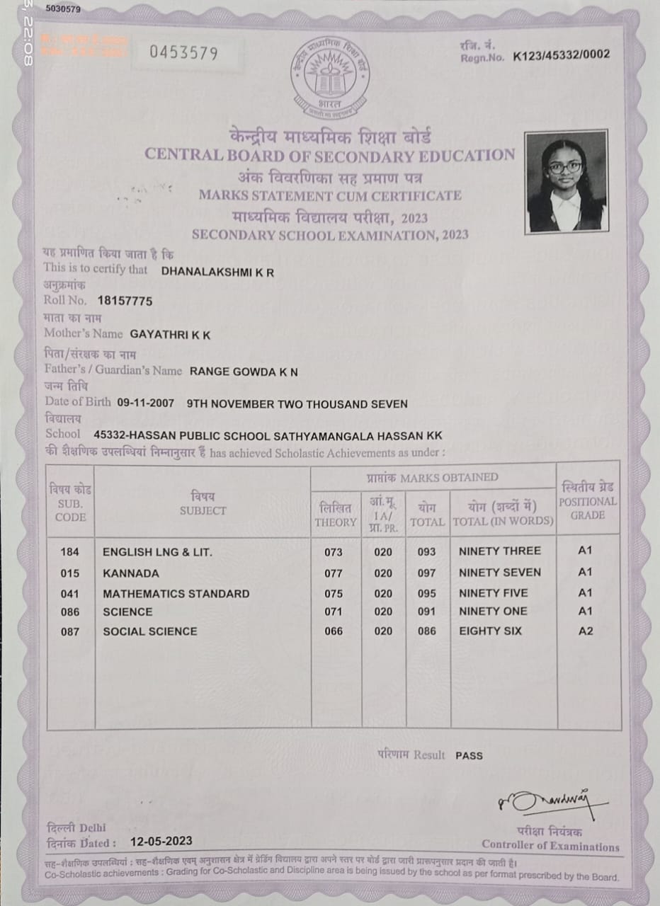 MATRICULATION CERTIFICATE OR MARK SHEET OF RECOGNISED BOARD (IN COPY) preview