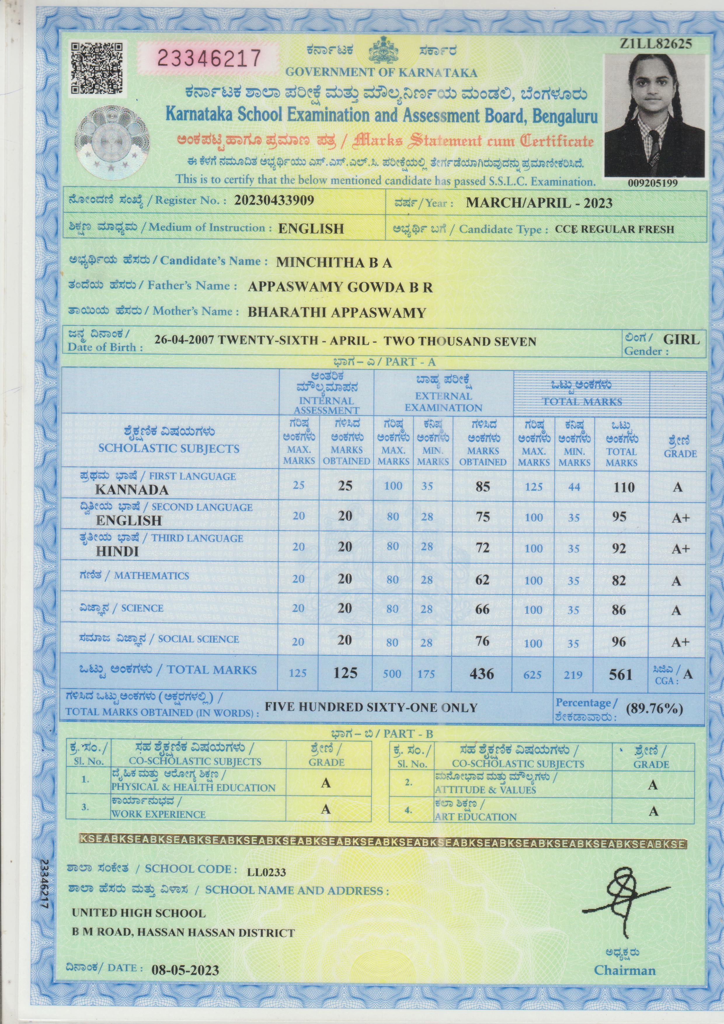 MATRICULATION CERTIFICATE OR MARK SHEET OF RECOGNISED BOARD (IN COPY) preview
