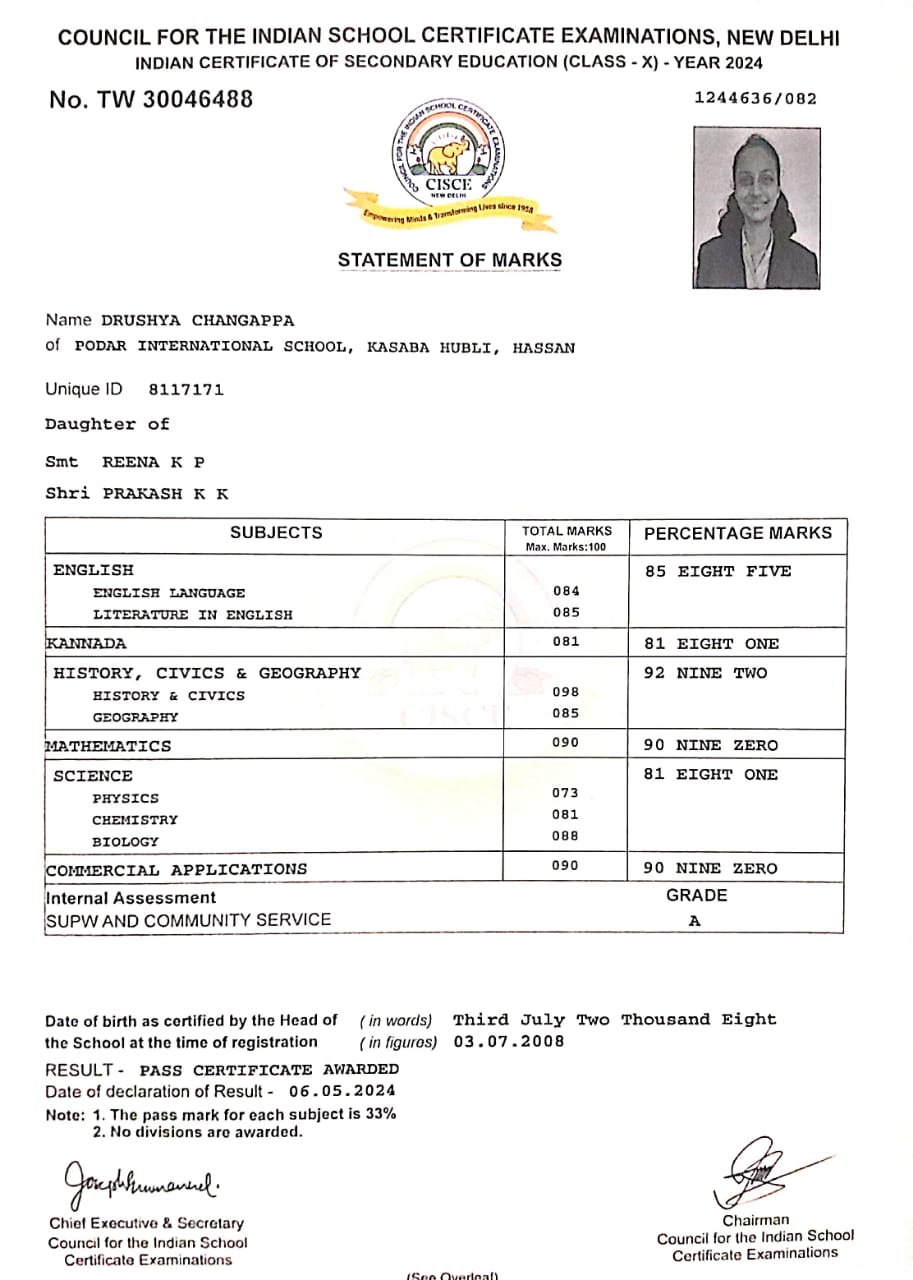 MATRICULATION CERTIFICATE OR MARK SHEET OF RECOGNISED BOARD (IN COPY) preview