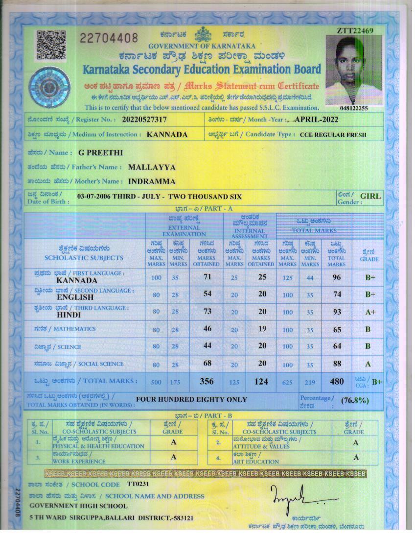 MATRICULATION CERTIFICATE OR MARK SHEET OF RECOGNISED BOARD (IN COPY) preview
