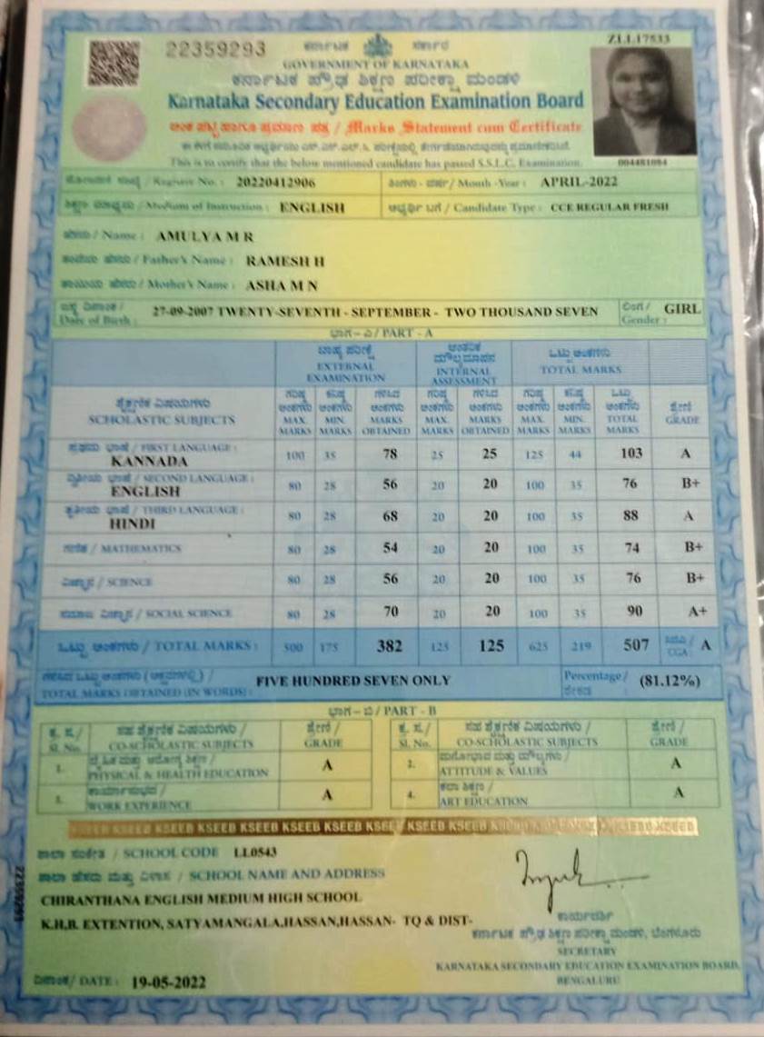 MATRICULATION CERTIFICATE OR MARK SHEET OF RECOGNISED BOARD (IN COPY) preview