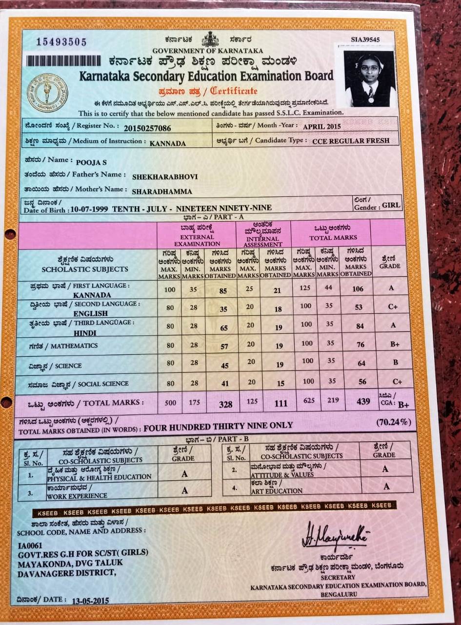 MATRICULATION CERTIFICATE OR MARK SHEET OF RECOGNISED BOARD (IN COPY) preview
