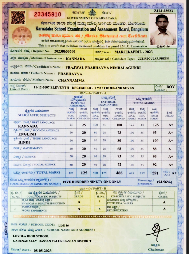 MATRICULATION CERTIFICATE OR MARK SHEET OF RECOGNISED BOARD (IN COPY) preview