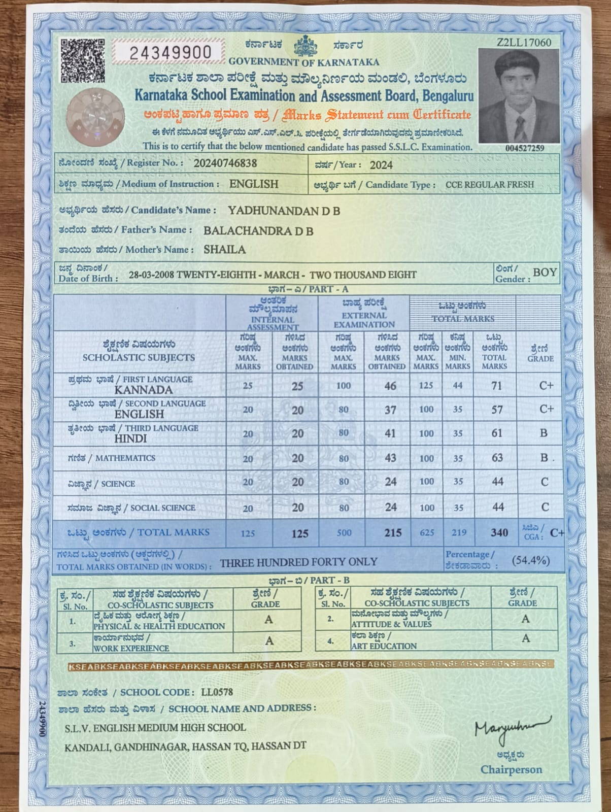 MATRICULATION CERTIFICATE OR MARK SHEET OF RECOGNISED BOARD (IN COPY) preview