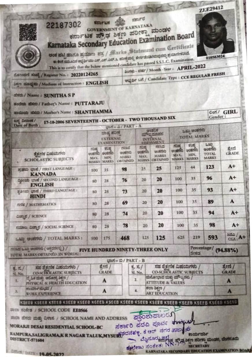MATRICULATION CERTIFICATE OR MARK SHEET OF RECOGNISED BOARD (IN COPY) preview