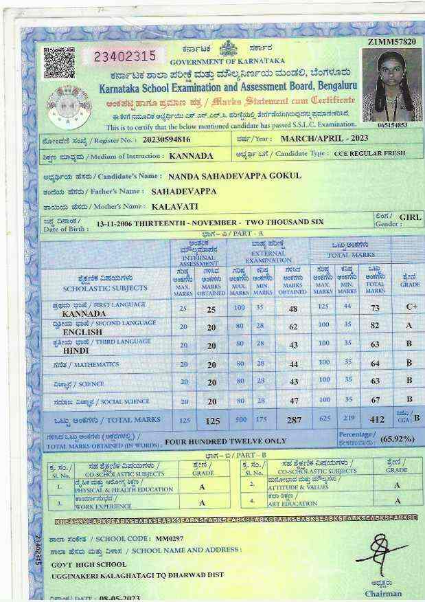 Matriculation certificate or mark sheet of recognised board (In Copy) preview