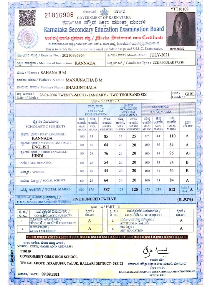Matriculation certificate or mark sheet of recognised board (In Copy) preview