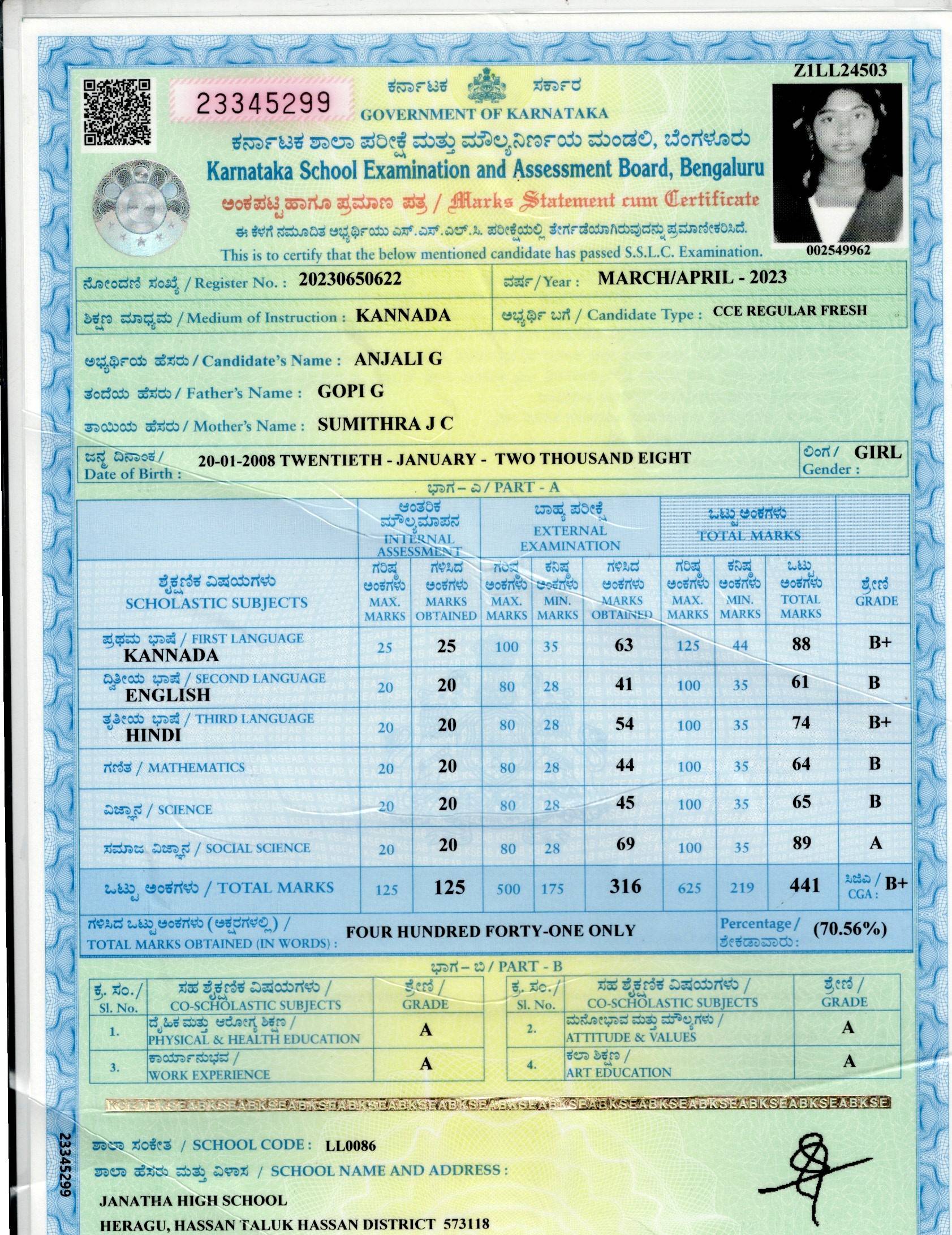 Matriculation certificate or mark sheet of recognised board (In Copy) preview