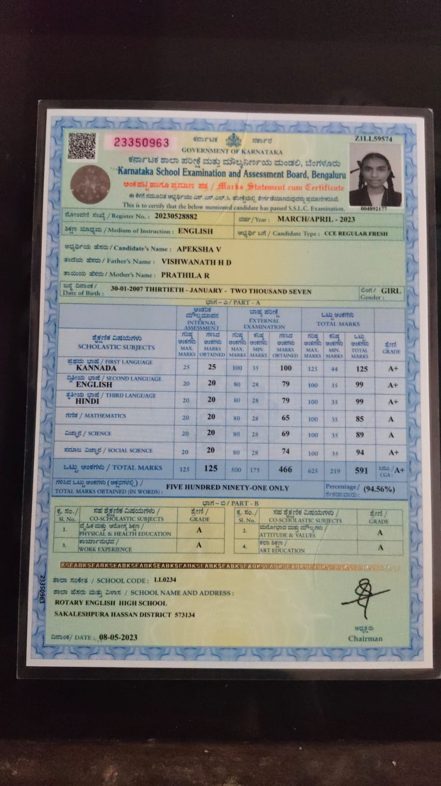 Matriculation certificate or mark sheet of recognised board (In Copy) preview