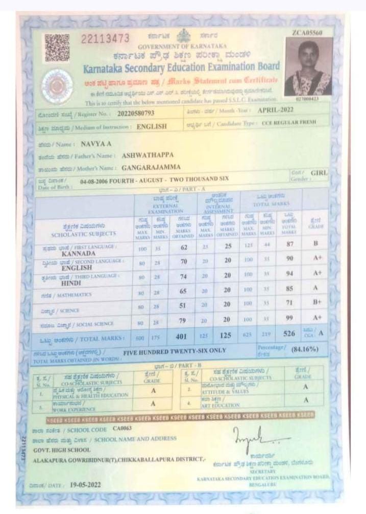 MATRICULATION CERTIFICATE OR MARK SHEET OF A RECOGNISED BOARD preview