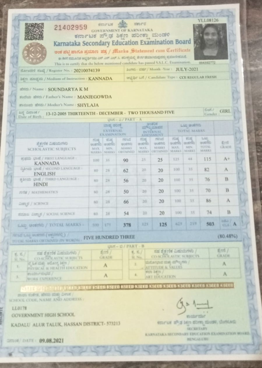 Matriculation certificate or mark sheet of recognised board (In Copy) preview