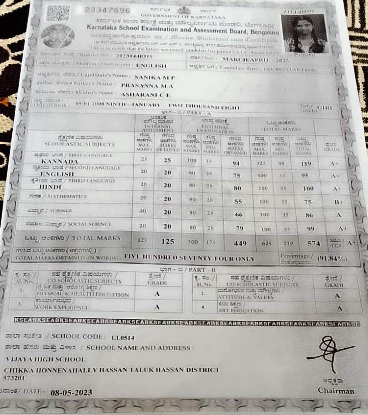 Matriculation certificate or mark sheet of recognised board (In Copy) preview