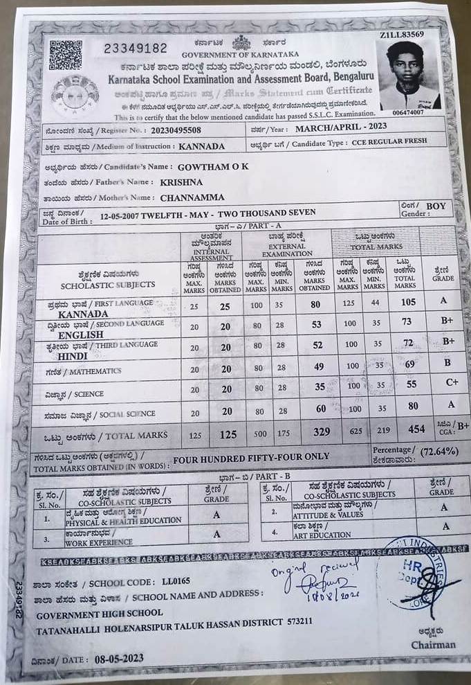 Matriculation certificate or mark sheet of recognised board (In Copy) preview