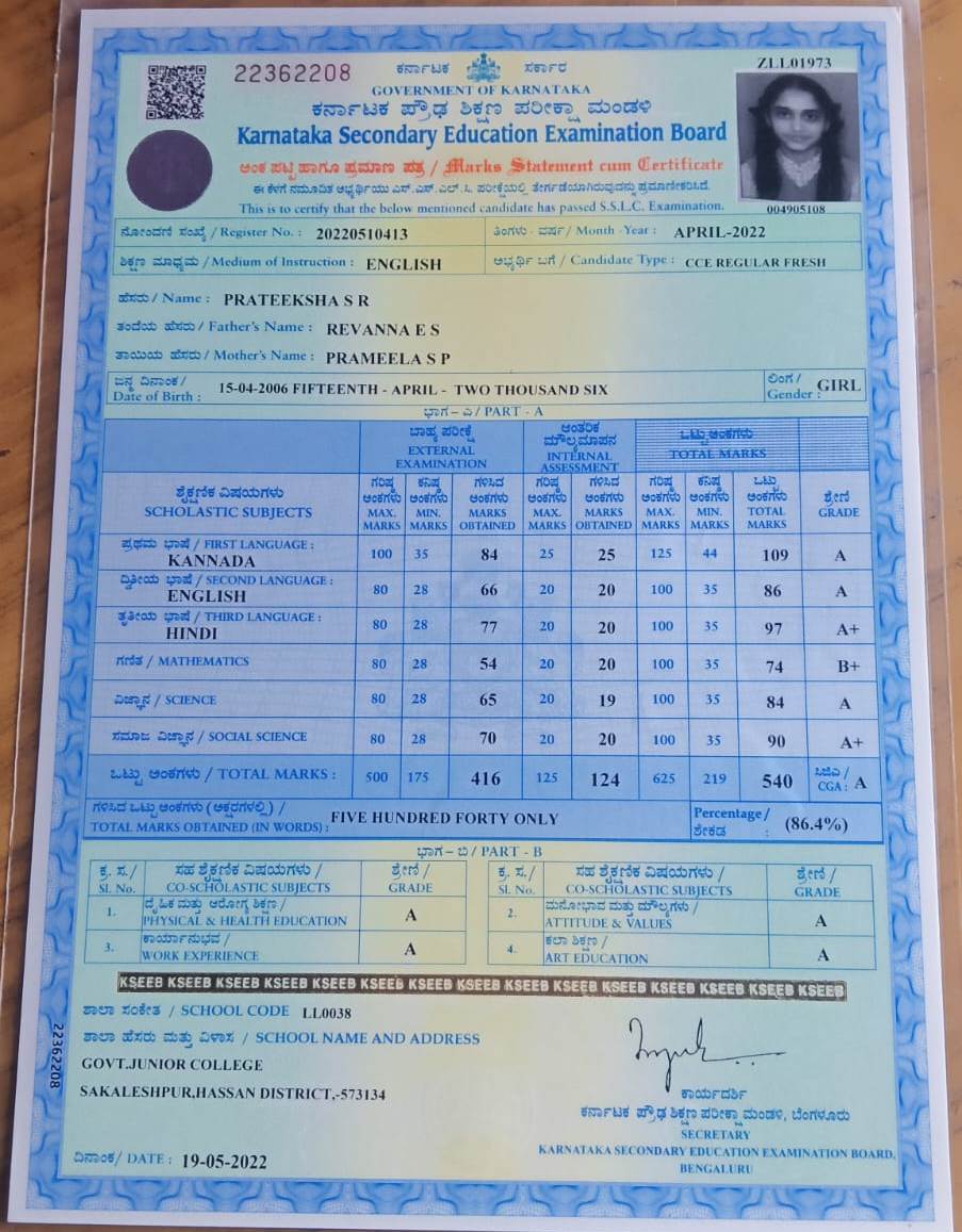 Matriculation certificate or mark sheet of recognised board (In Copy) preview