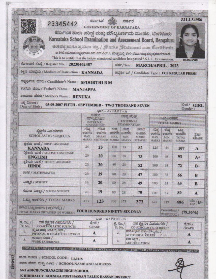 Matriculation certificate or mark sheet of recognised board (In Copy) preview