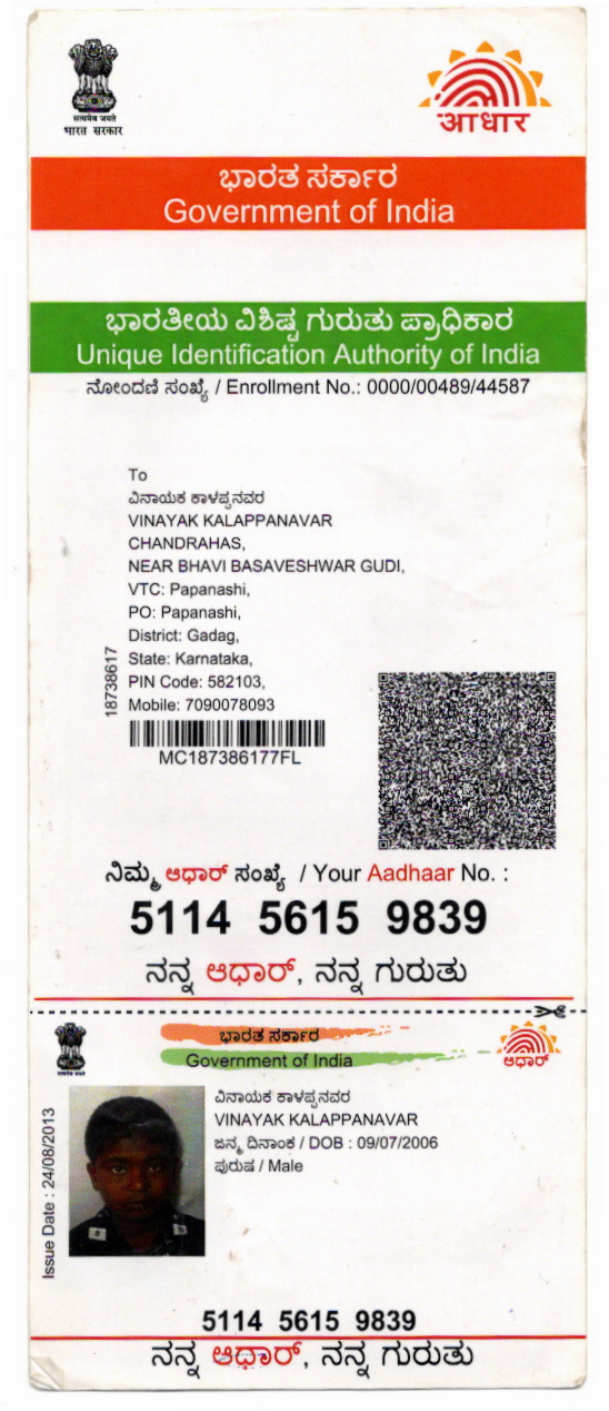 AADHAAR CARD ISSUED BY UIDAI (IN COPY) preview