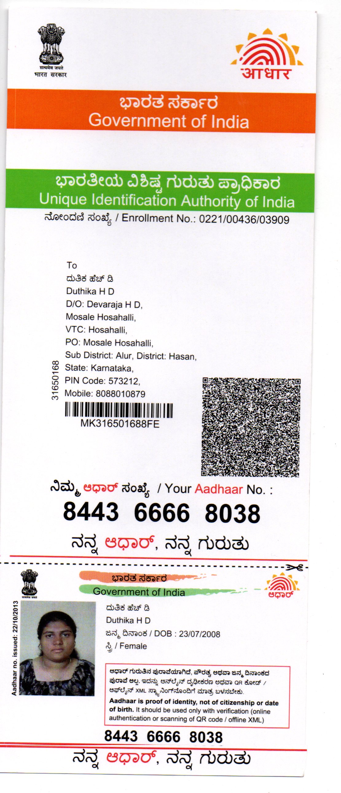 AADHAAR CARD ISSUED BY UIDAI (IN COPY) preview