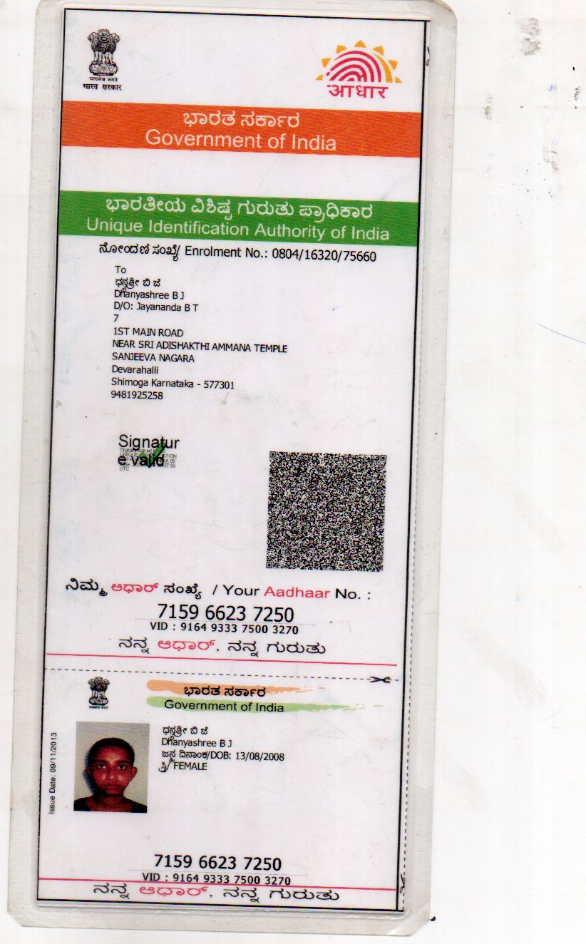 AADHAAR CARD ISSUED BY UIDAI (IN COPY) preview