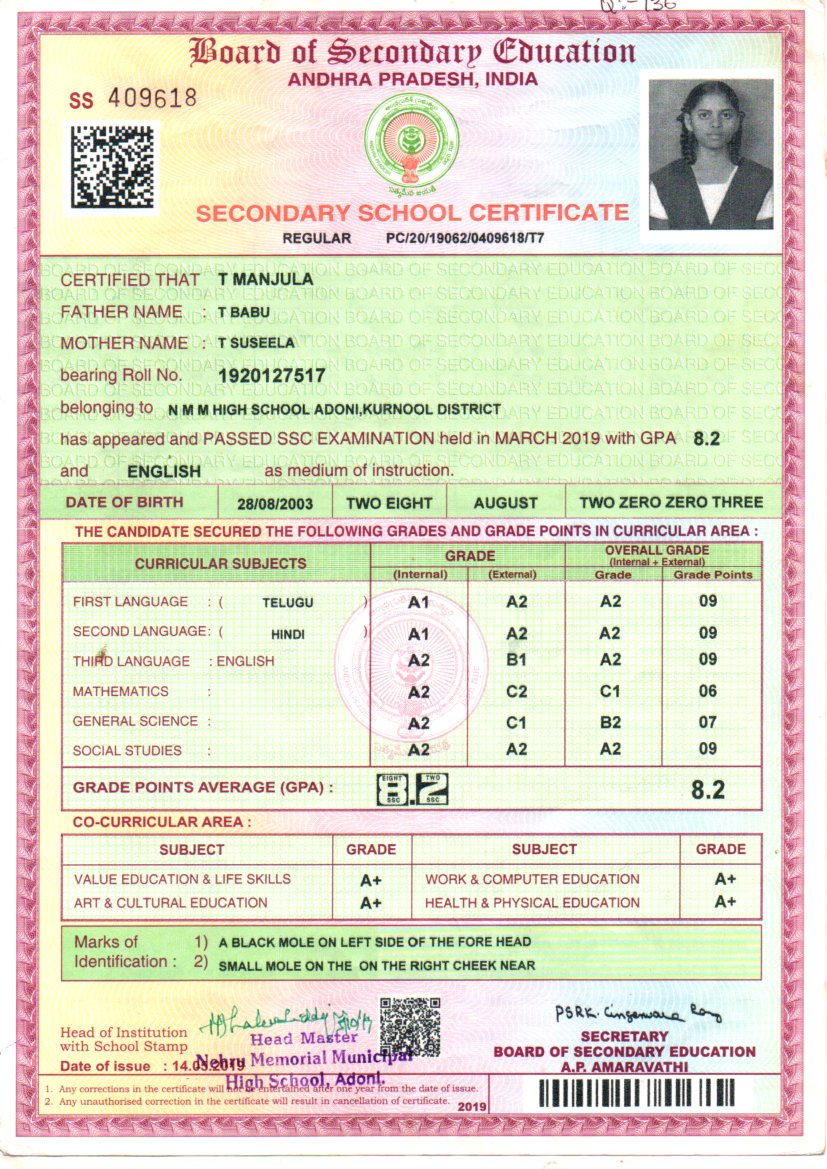 Matriculation certificate or mark sheet of recognised board (In Copy) preview