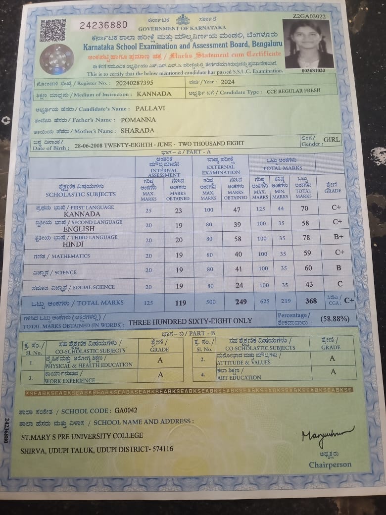 Matriculation certificate or mark sheet of recognised board (In Copy) preview