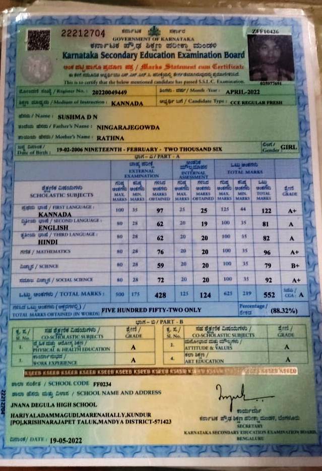 Matriculation certificate or mark sheet of recognised board (In Copy) preview