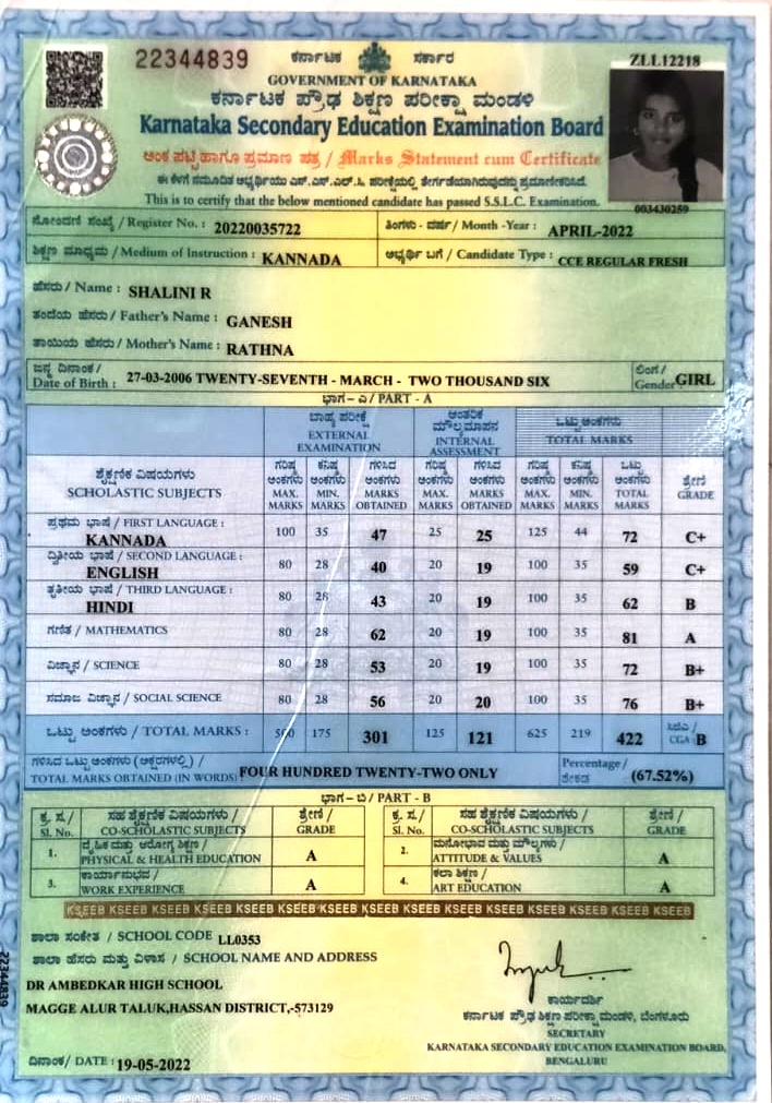 MATRICULATION CERTIFICATE OR MARK SHEET OF RECOGNISED BOARD (IN COPY) preview