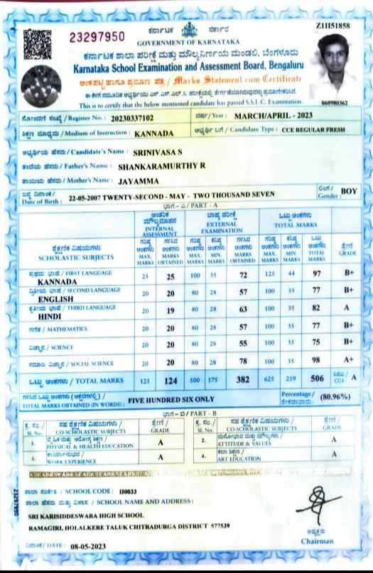 Matriculation certificate or mark sheet of recognised board (In Copy) preview