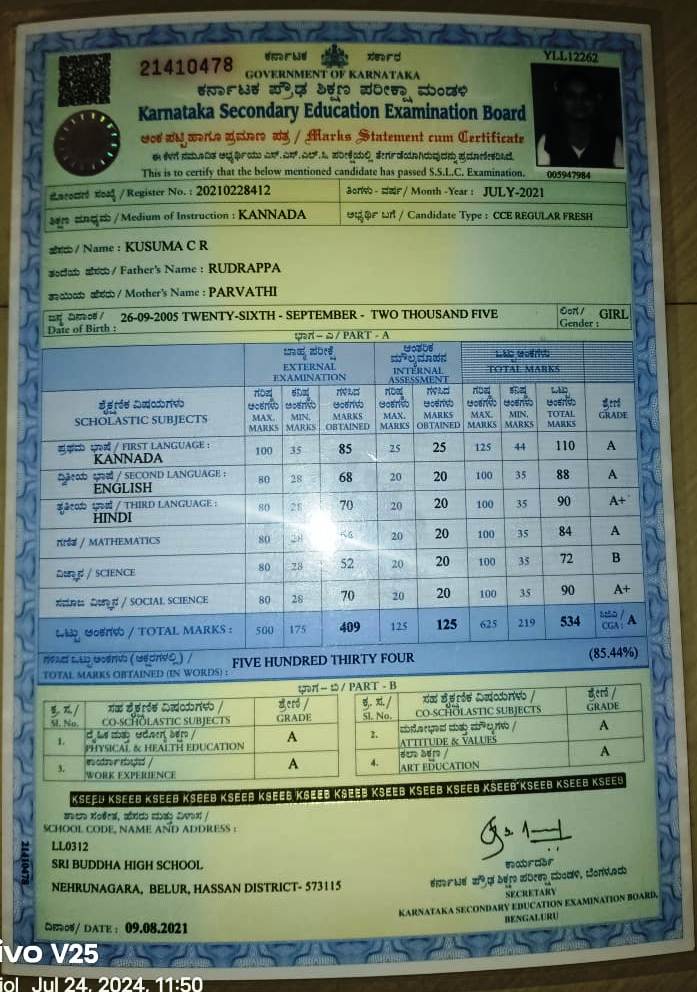 Matriculation certificate or mark sheet of recognised board (In Copy) preview
