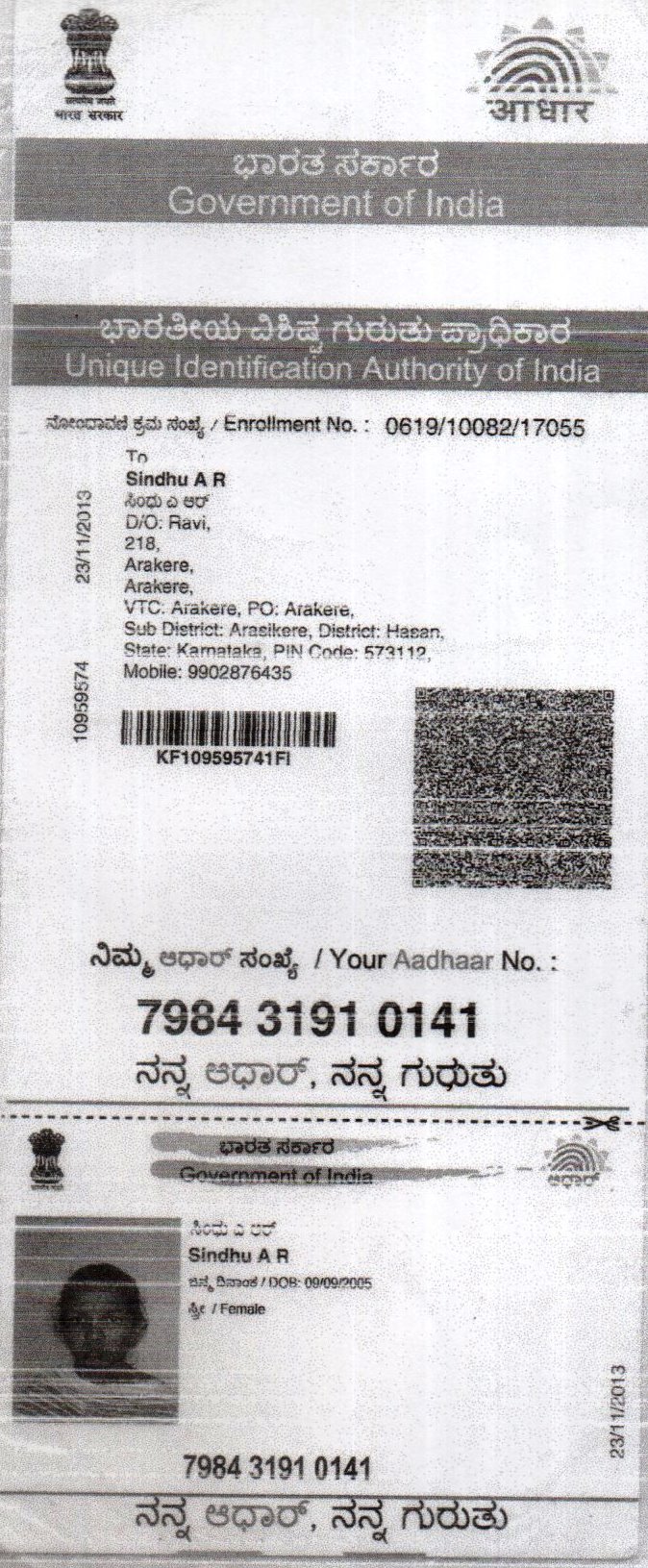 AADHAAR CARD ISSUED BY UIDAI (IN COPY) preview