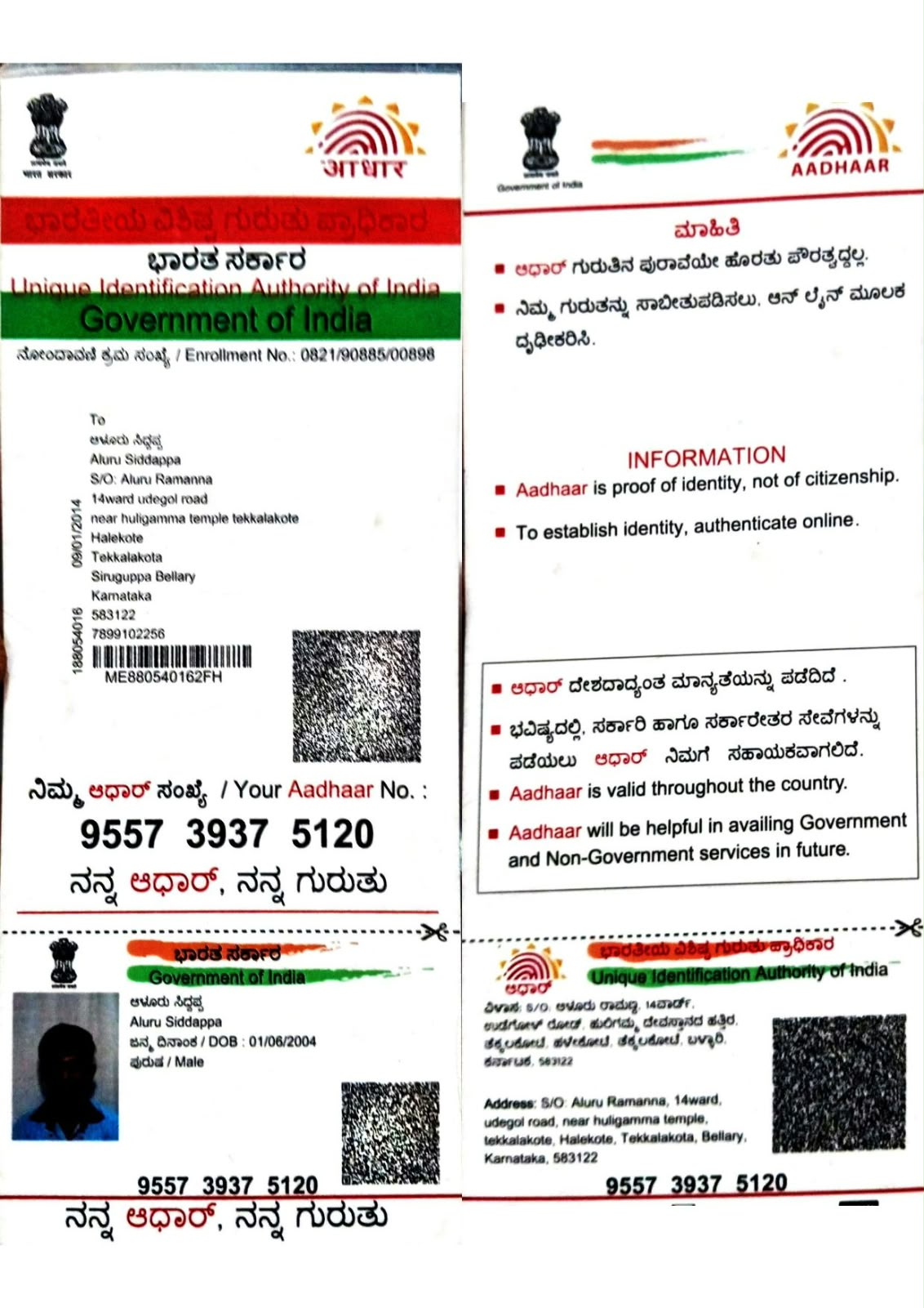 AADHAAR CARD ISSUED BY UIDAI (IN COPY) preview