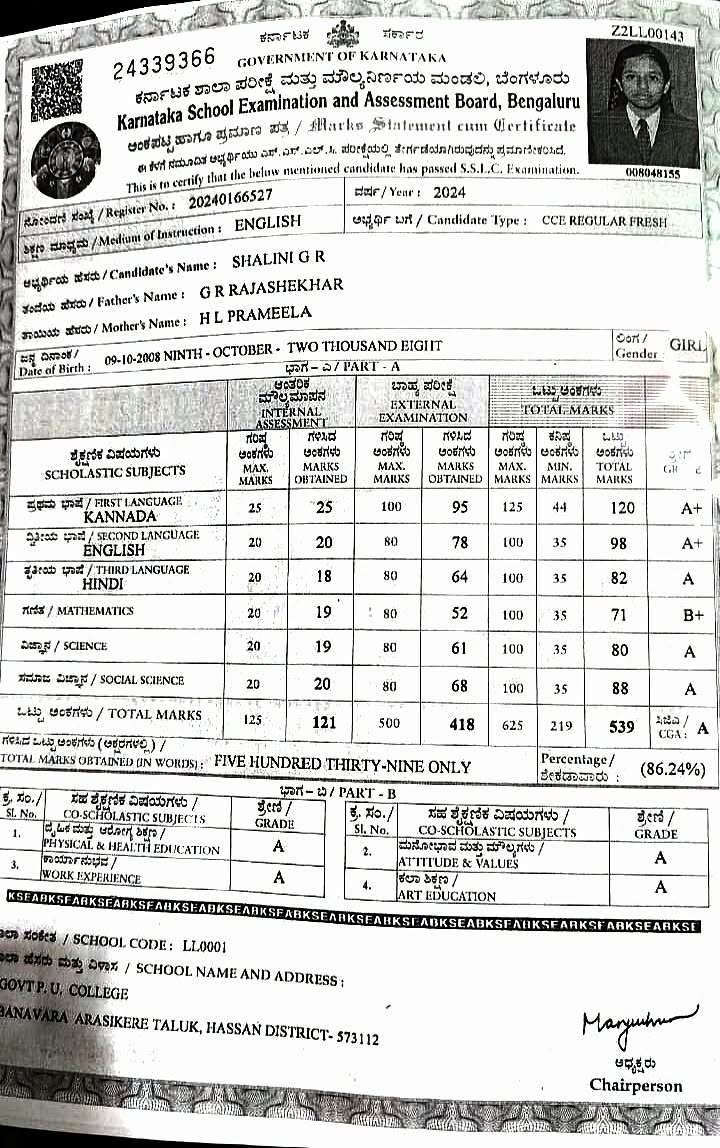 Matriculation certificate or mark sheet of recognised board (In Copy) preview